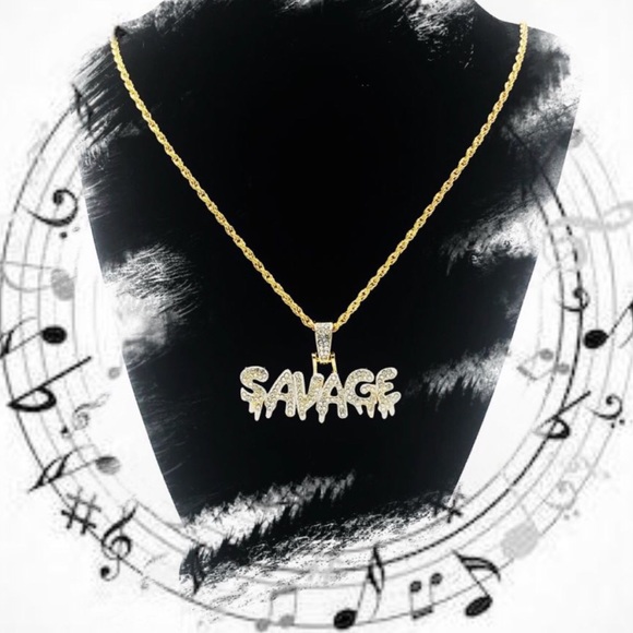 Iced Out Savage Drip Pendant Necklace - Picture 7 of 9